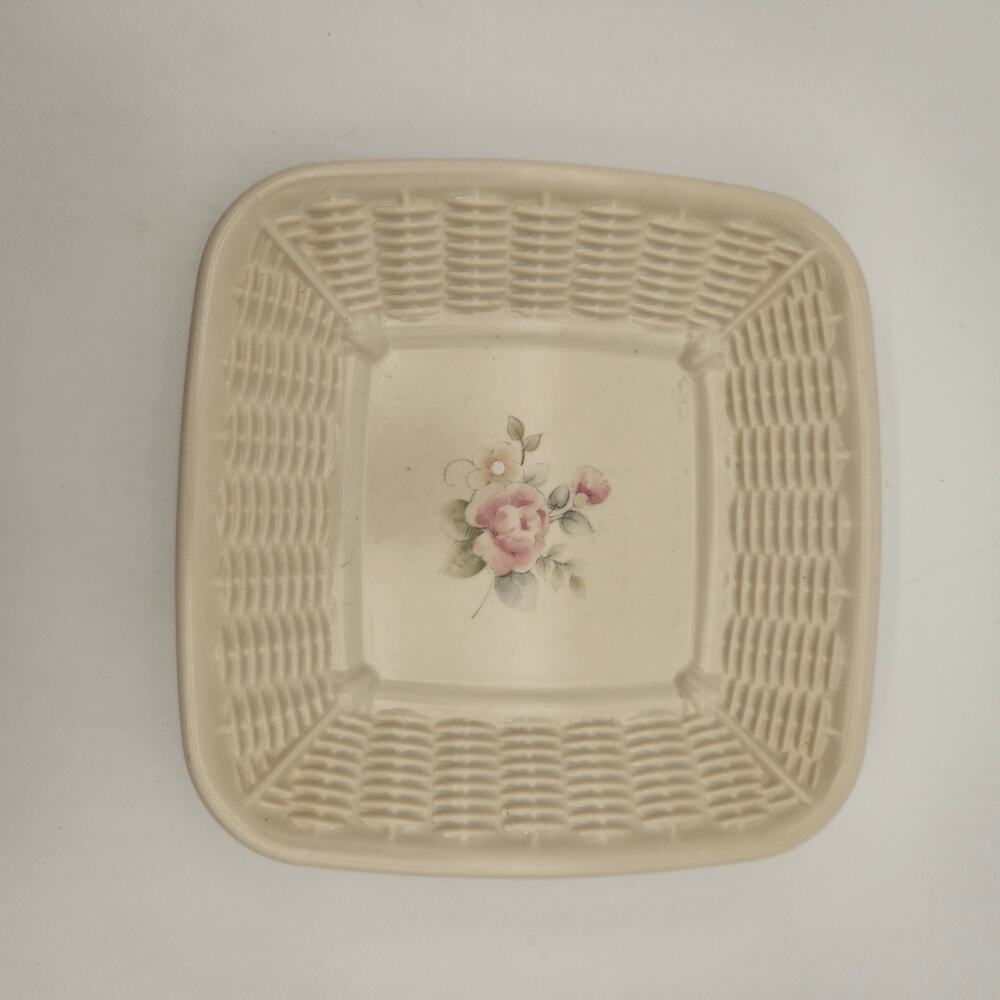 Pfaltzgraff Tea Rose 7 1/4"‎ Square Trinket Dish Basket Pattern Valentine Boho